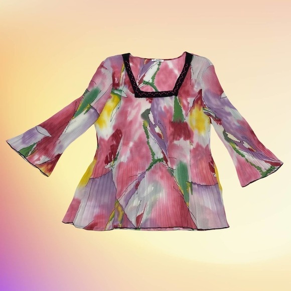 NICOLA Watercolor Beaded Scrunch Blouse Size Large - Picture 12 of 15